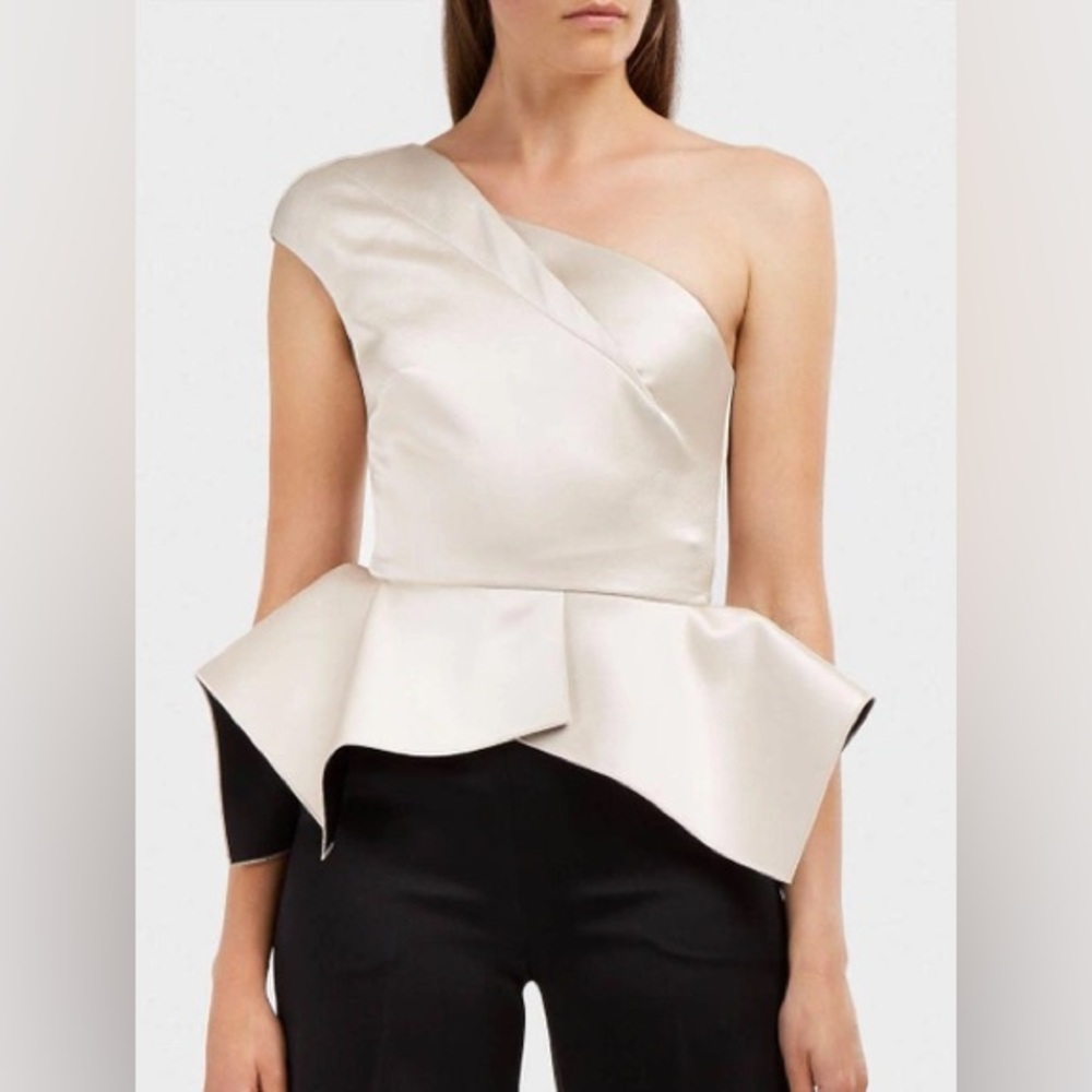 Roland Mouret rodmell one-shoulder satin peplum top in champagne
